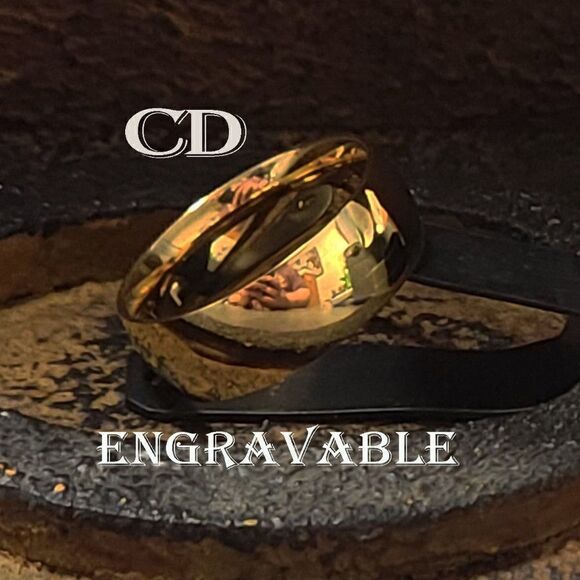 Personalized Men's Titanium Gold Wedding Band Ring 14k Gold Coated - Picture 1 of 7